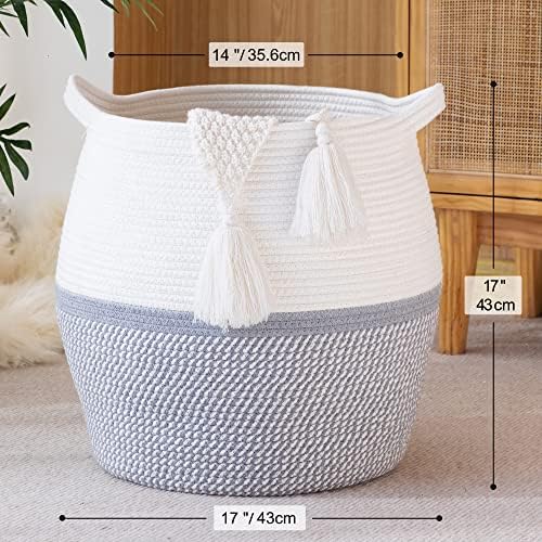 KAKAMAY 17x17 Cotton Woven Storage Basket Grey