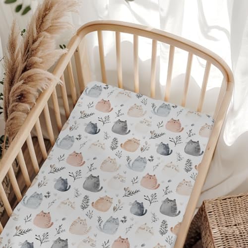 Cute Cats Boho Leaves Crib Sheet 28x52