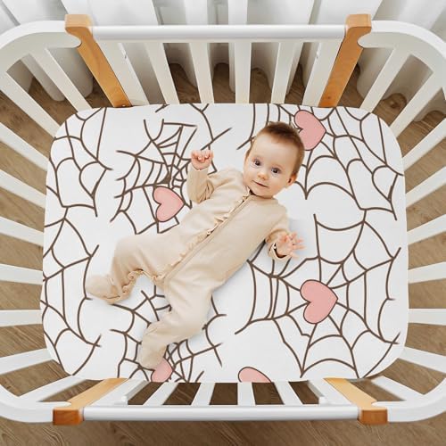 Wassud Spider with Hearts Crib Sheets 28x52 Inch Pack and Play Fitted Sheets