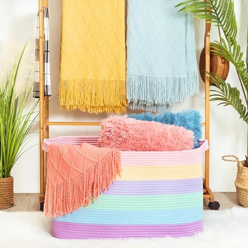 MINTWOOD Design 22in Rainbow Woven Storage Basket