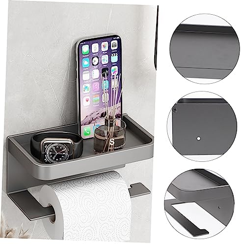 Wall-Mounted Toilet Paper Holder with Shelf - Grey 1