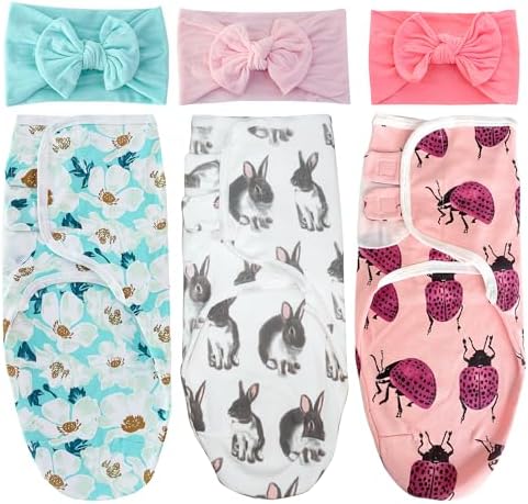EZ Moms 3 Pack Baby Swaddle Sack with Headbands
