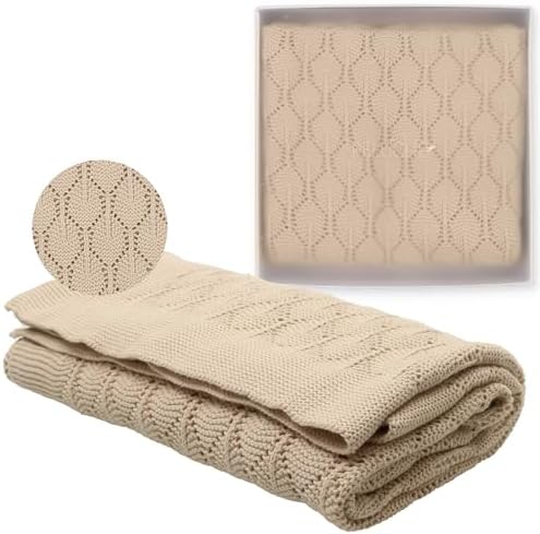 Chunky Pointelle Knit Baby Blanket - Unisex 0-3 Months Tan 29x36