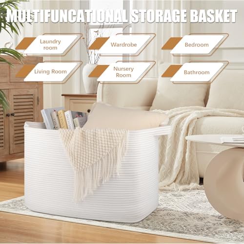 OIASKET 118L Extra Large Woven Blanket Basket with Handle