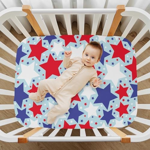 KICPOAY Red White Blue Star Crib Sheets for Baby Toddler