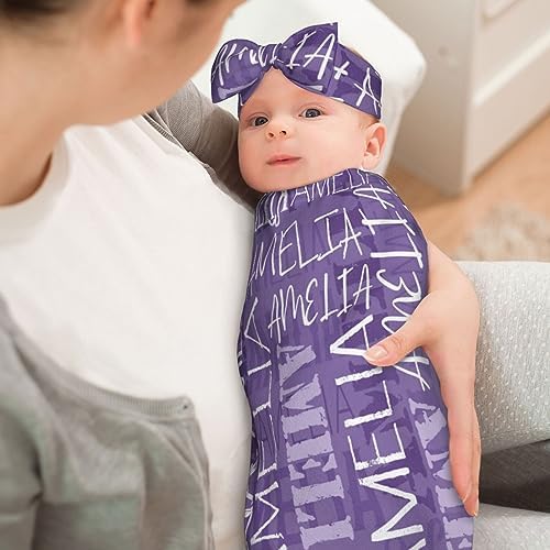 Custom Baby Swaddle Blanket and Hat Bow with Name