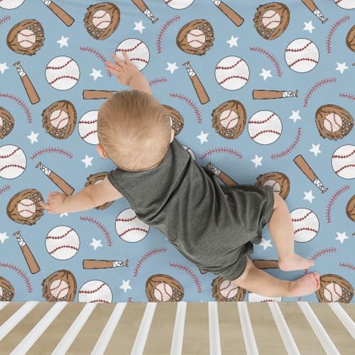Blue Baseball Crib Sheets for Boy 52x28