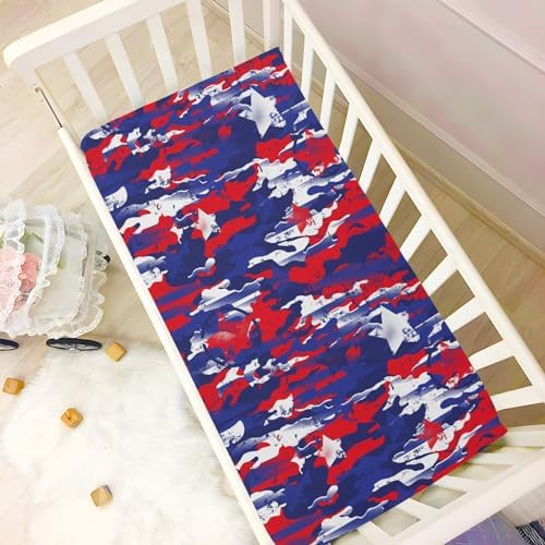 KICPOAY Fitted Crib Sheets Abstract July 4th American Stars Stretchy Playard Sheets