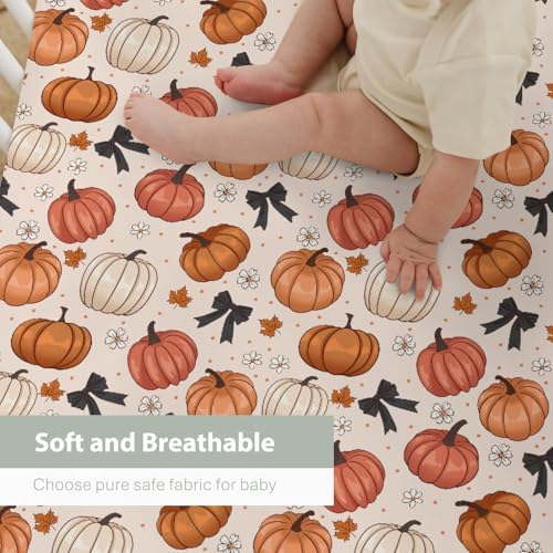 Fall Pumpkins Bows Crib Sheets for Baby Boy Girl