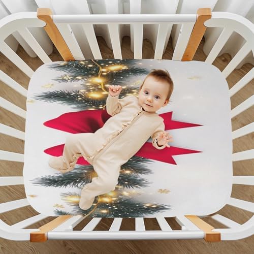 Wassud Christmas Garland Red Bow Crib Sheets Pack