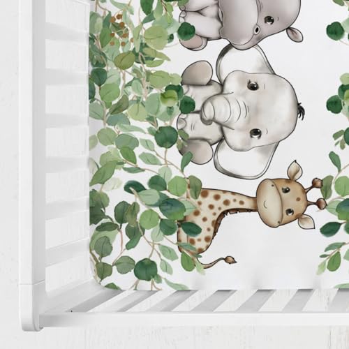 Cute Safari Animals Eucalyptus Leaves Crib Sheet 52x28