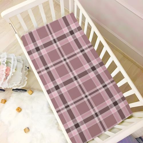 Plaid Pink Stretchy Crib Sheets for Baby Toddler
