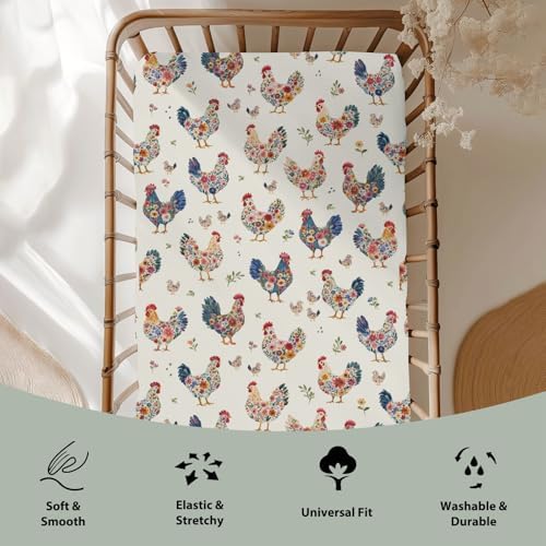 Floral Pattern Crib Sheets for Boy Girl 28x52 Rooster Hen