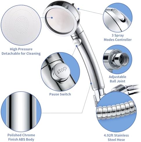 SINGSUO High Pressure Handheld Shower Head with 3 Modes and OnOff Switch