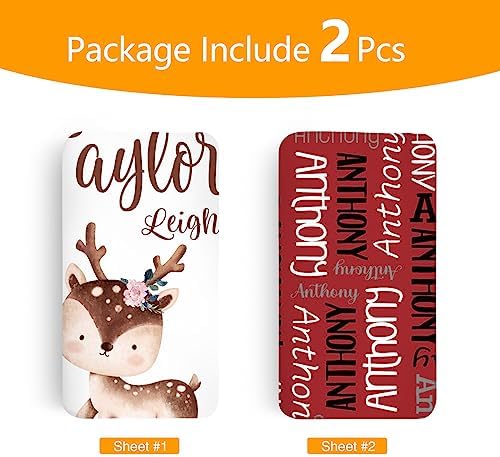 Custom Baby Crib Sheets with Name - 2 Pack Animals Names Design