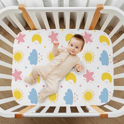 Cute Moon Cloud Star Sun Crib Sheet 52x28in