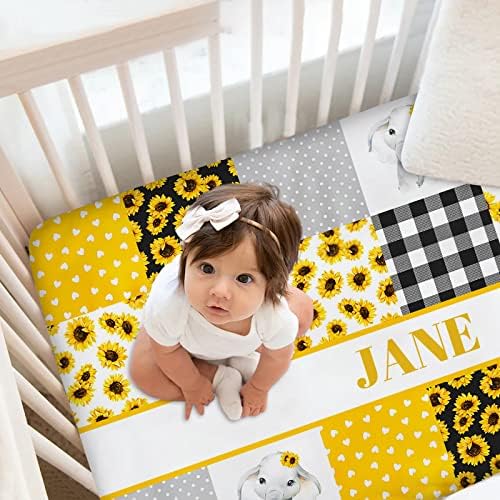 Munific Personalized Crib Sheets with Name - Sunflower Elephant