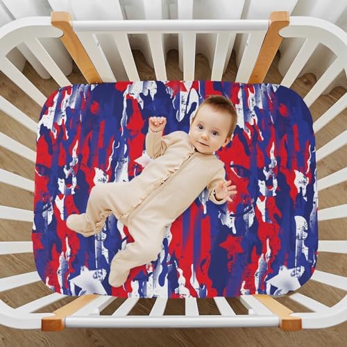 KICPOAY Fitted Crib Sheets Abstract July 4th American Stars Stretchy Playard Sheets