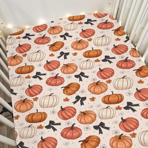 Fall Pumpkins Bows Crib Sheets for Baby Boy Girl