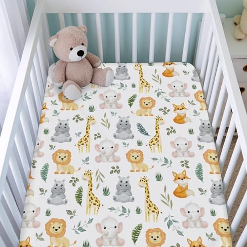 KASTLEE Jungle Safari Animals Crib Sheet for Girl Boy 52x28