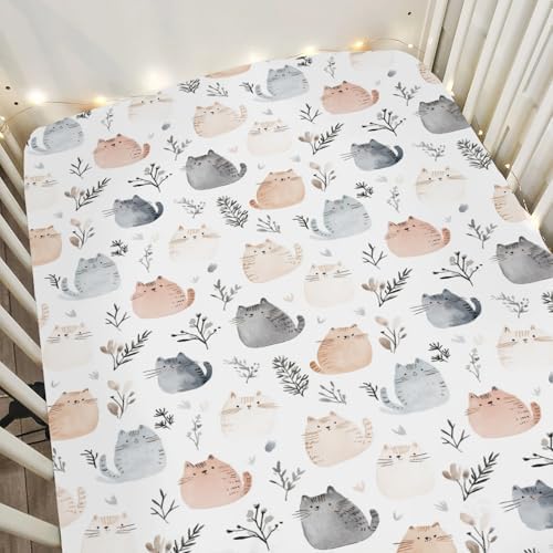 Cute Cats Boho Leaves Crib Sheet 28x52