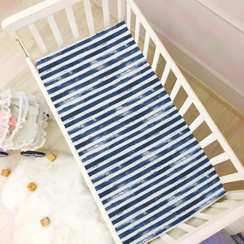 Stripes Navy Crib Sheets for Baby Boys Girls