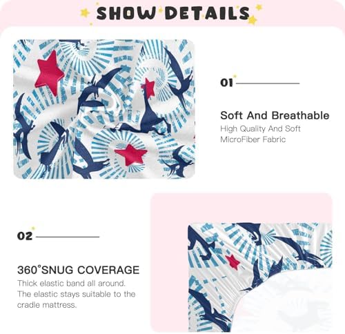 KICPOAY 4th of July Dino Star Crib Sheets