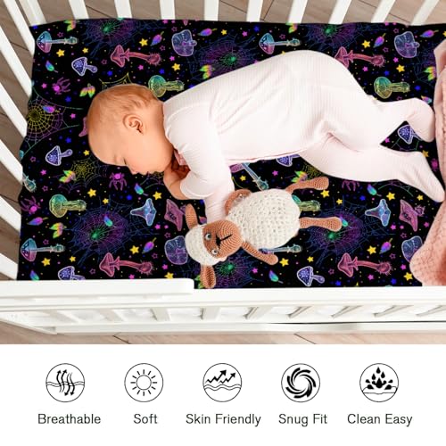 KASTLEE Colorful Halloween Crib Sheet 52x28 Rainbow Mushroom