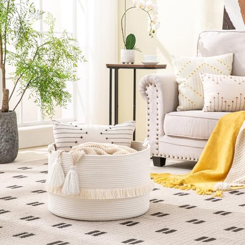 KAKAMAY 20x13 Cotton Woven Storage Basket White