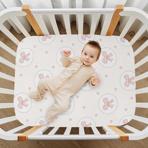 Fitted Crib Sheets with Pink Bows and Pastel Polka Dots