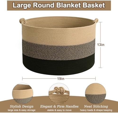 Degeyoyo Large Blanket Basket 20x13 Cotton Woven Storage With Handle