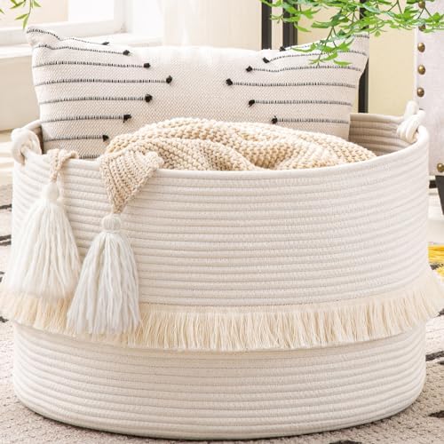 KAKAMAY 20x13 Cotton Woven Storage Basket White