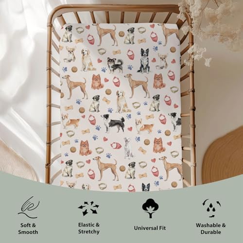 Watercolor Dogs Paws Heart Crib Sheet 52x28 Inch