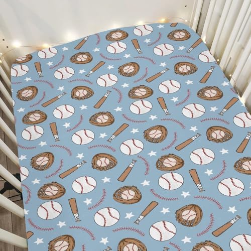 Blue Baseball Crib Sheets for Boy 52x28