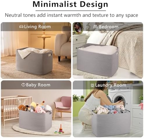 OIAHOMY 118L Cotton Rope Storage Basket Grey 1