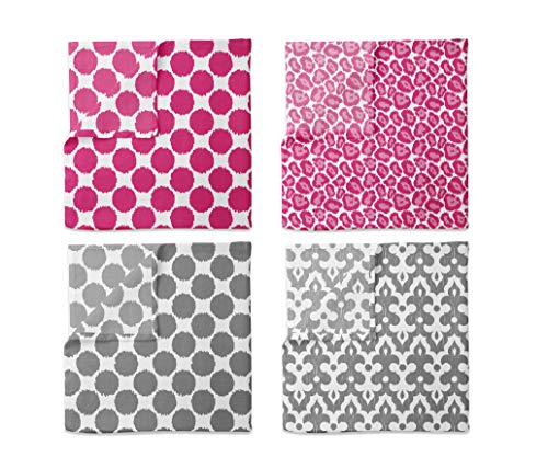 Bacati Ikat Swaddle Blankets Set of 4 Dots Leopard Pink Grey