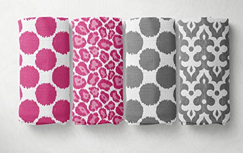 Bacati Ikat Swaddle Blankets Set of 4 Dots Leopard Pink Grey