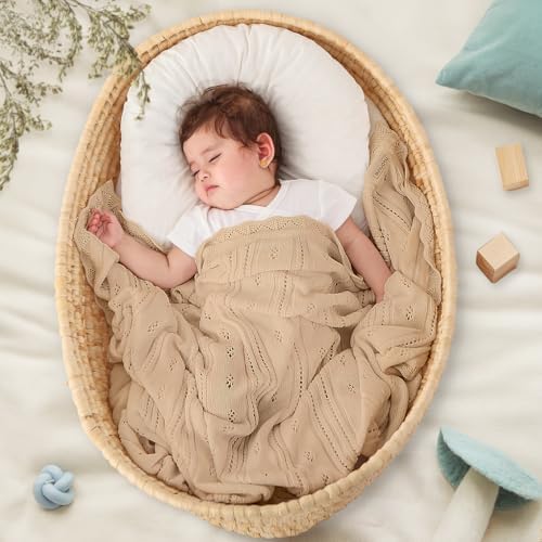 Pinuotu Cotton Pointelle Baby Blanket - Ultra-Soft Breathable 31x40 Inch