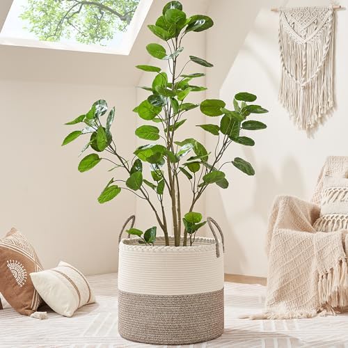 KAKAMAY 18x18x16 Cotton Woven Blanket Basket with Handles