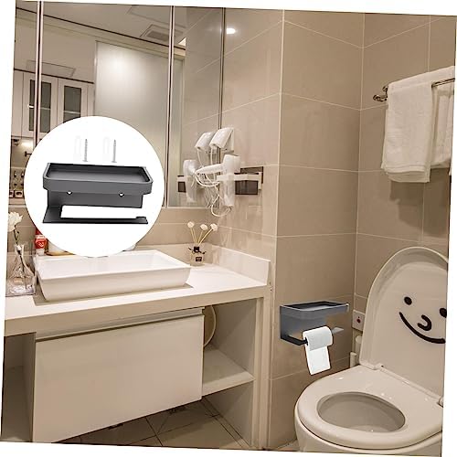 Wall-Mounted Toilet Paper Holder with Shelf - Grey 1