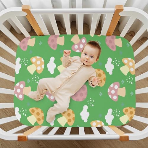 KICPOAY Fitted Crib Sheets with Mushrooms Pattern