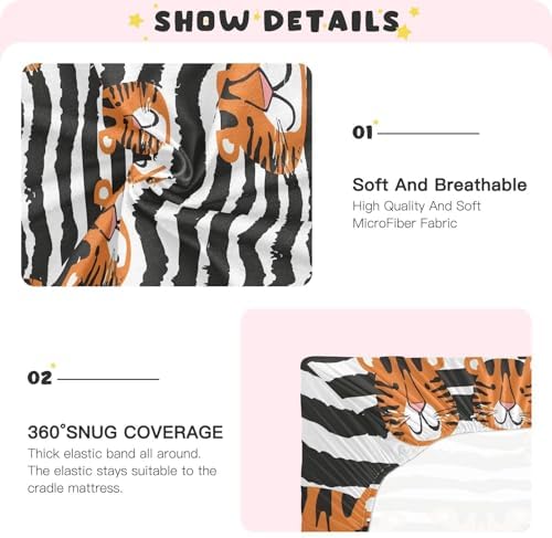 ALAZA Tiger Zebra Crib Sheets for Girls and Boys 1