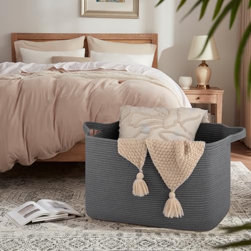 118L Extra Large Woven Blanket Basket with Handles - Grey