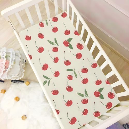ALAZA Phone Wallpaper Cherry Printed Crib Sheets for Boys and Girls