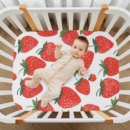ALAZA Red Strawberry Crib Sheets for Baby Girls and Boys