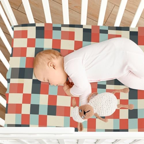 Irregular Red Blue Checkerboard Crib Sheets Stretchy Playard Sheets for Baby