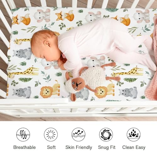 KASTLEE Jungle Safari Animals Crib Sheet for Girl Boy 52x28