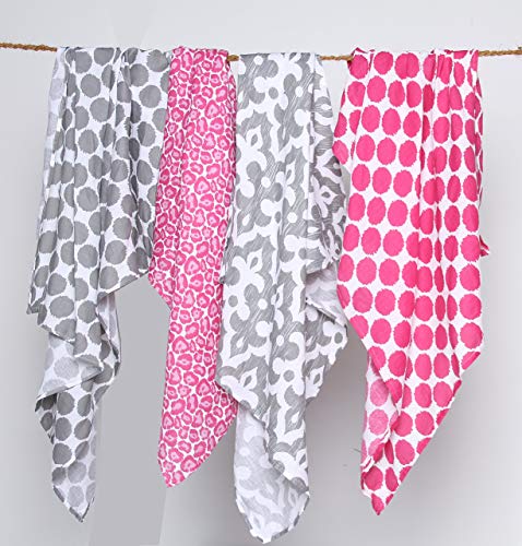 Bacati Ikat Swaddle Blankets Set of 4 Dots Leopard Pink Grey