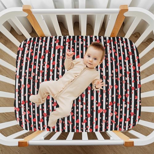 Gbjiemia Heart Striped Crib Sheets for Baby Boys and Girls