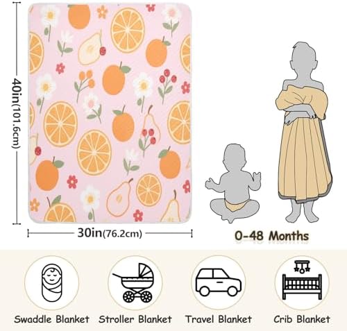 Custom Pink Berry Orange Pear Floral Swaddling Blanket for Baby Girl